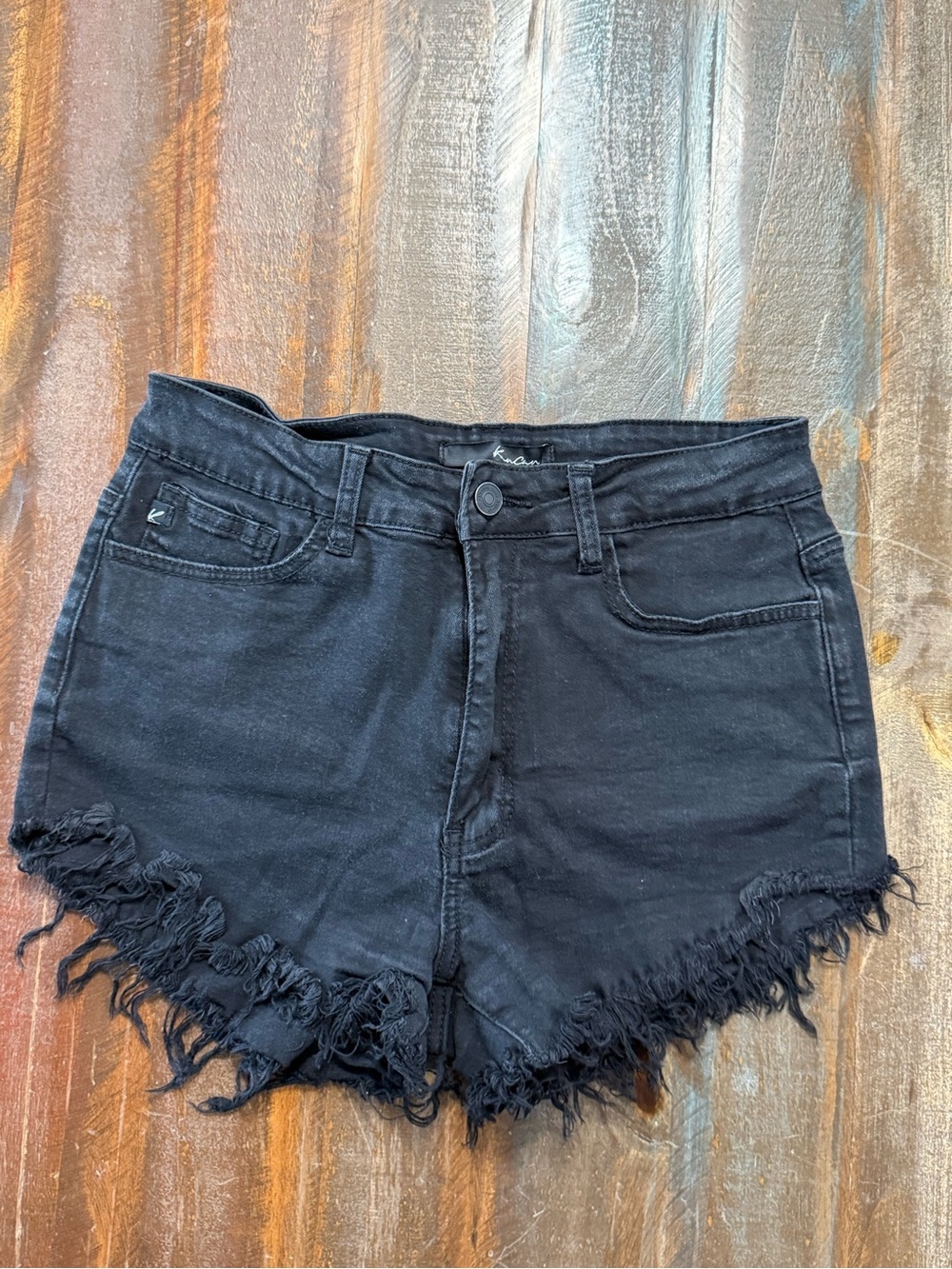 Kancan Women’s Size 28 High Waist Distressed w Raw Hem Denim Shorts EUC